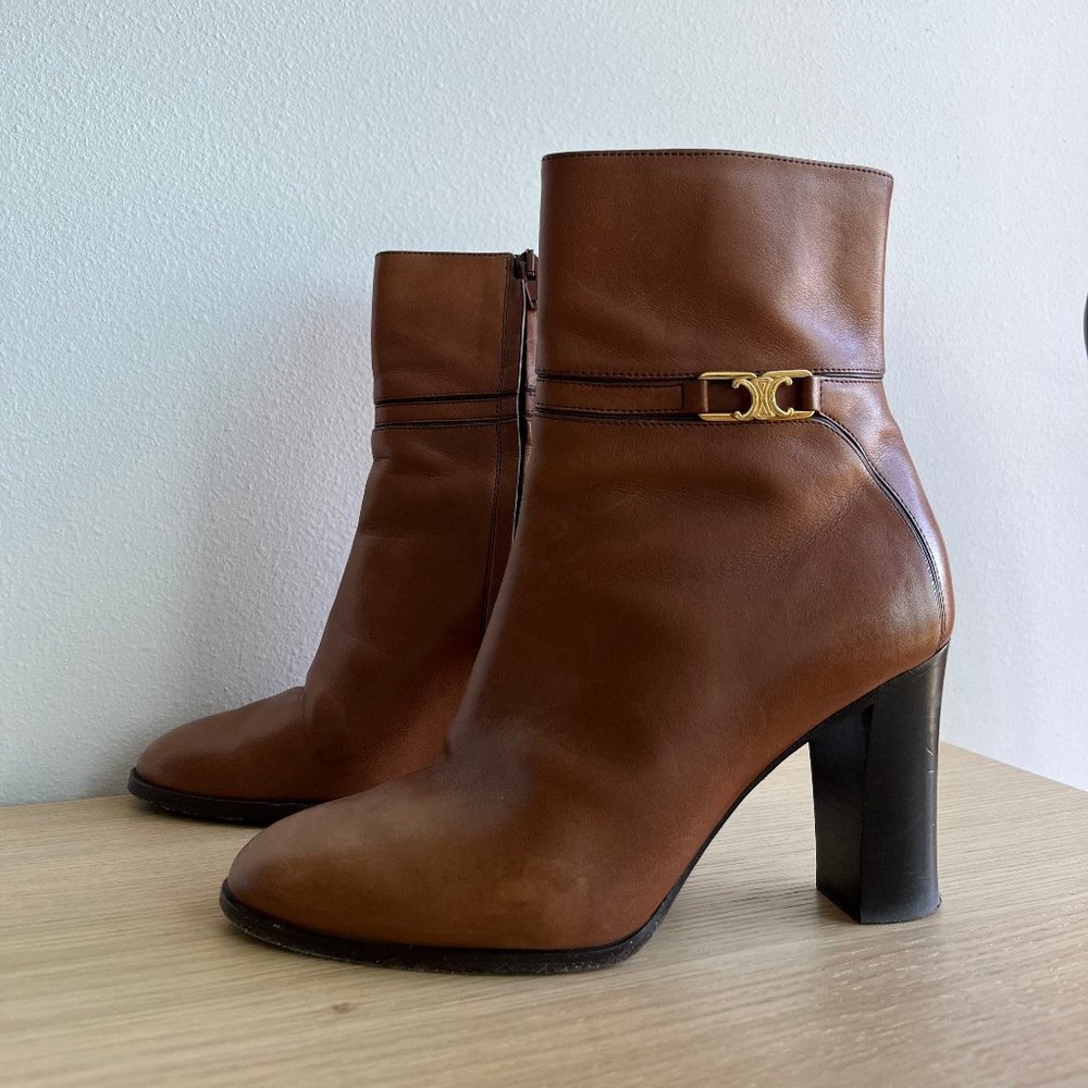 CELINE Triomphe Leather Ankle Boot
